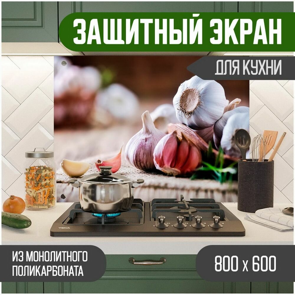 Фартук для кухни, Защитный экран из акрилового стекла (поликарбонат) на кухонный фартук в зону мойки и плиты с фотопечатью. Панель на стену с рисунком Специи 800 х 600 х 3 мм, 800-005