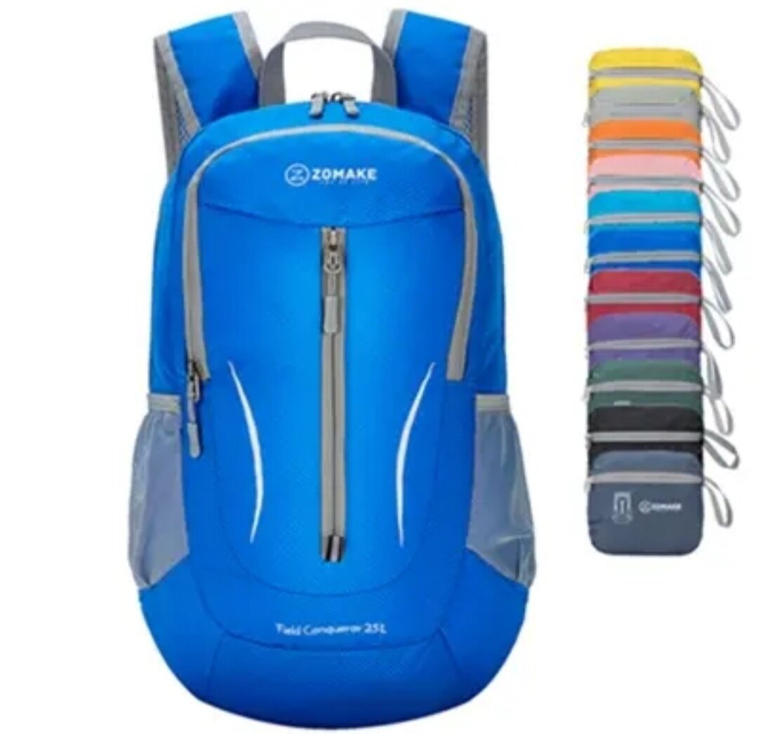 Повседневный городской складной рюкзак для активного отдыха и покупок, лёгкая складная сумка объем 25 литров цвет синий