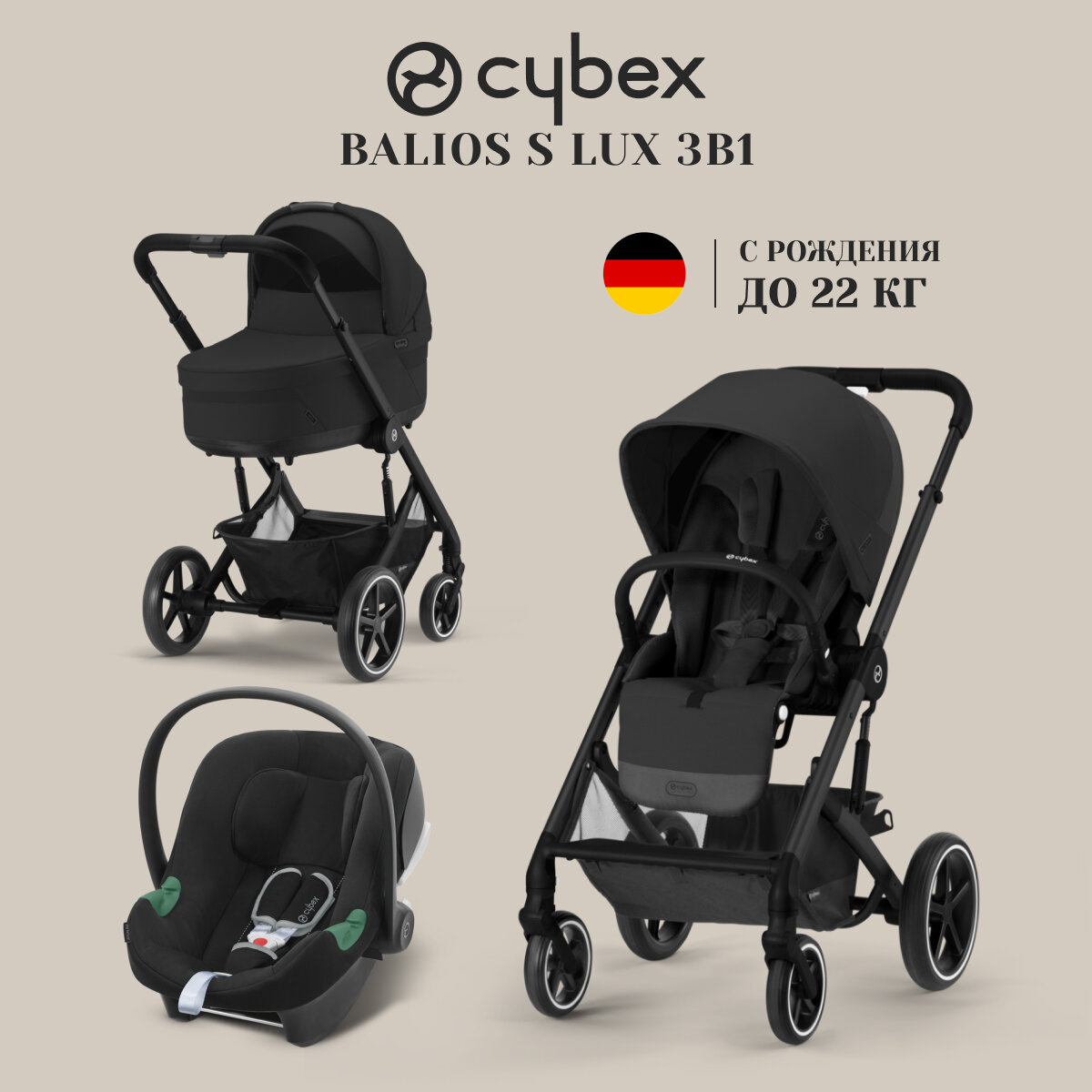 Коляска 3 в 1 Cybex Balios S Lux BLK Moon Black 2023
