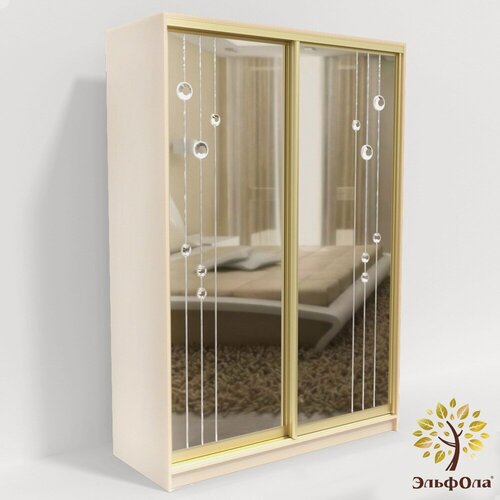Изображение товара Шкаф-купе ЭльфОла "Роса", ЛДСП, 152х45х220, слоновая кость/золото