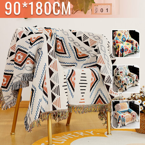Покрывало на диван, плед для пикника, пляжное покрывало, плед хлопковый / полиэстер, современное покрывало для дивана в стиле INS с Ромбовидный узор, размер 90X180