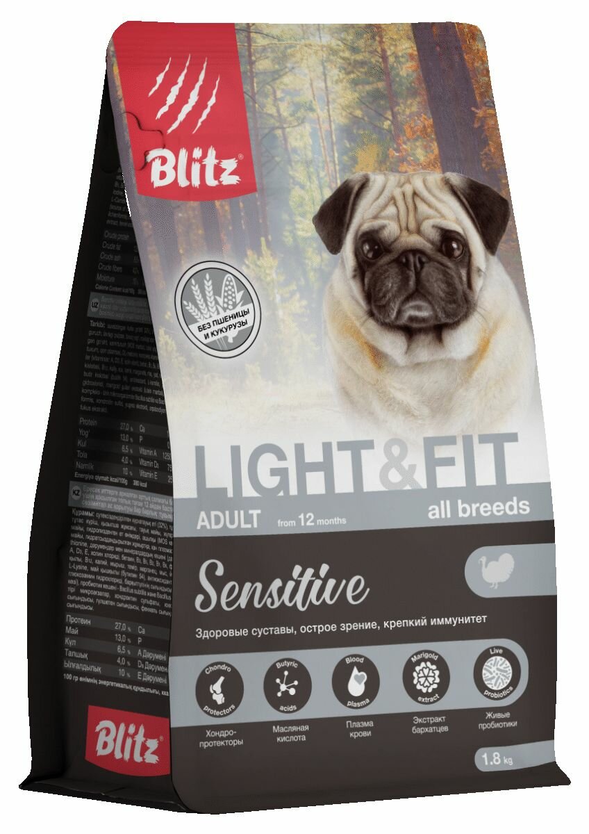 Сухой корм Blitz Sensitive Light & Fit Adult Dog All Breeds для взрослых собак с лишним весом 1.8кг