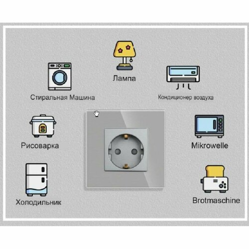Встраиваемая электрическая розетка Terem Techno с заземлением на 16А одиночная стеклянная серая