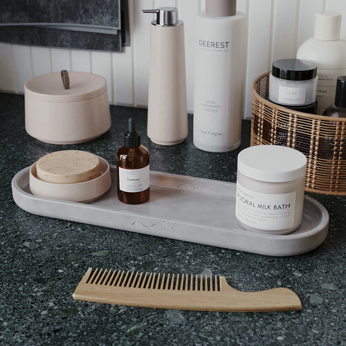 Изображение товара Декоративный поднос для ванной, подставка для косметики Astrid M, 36x11см, бетон, серый глянцевый