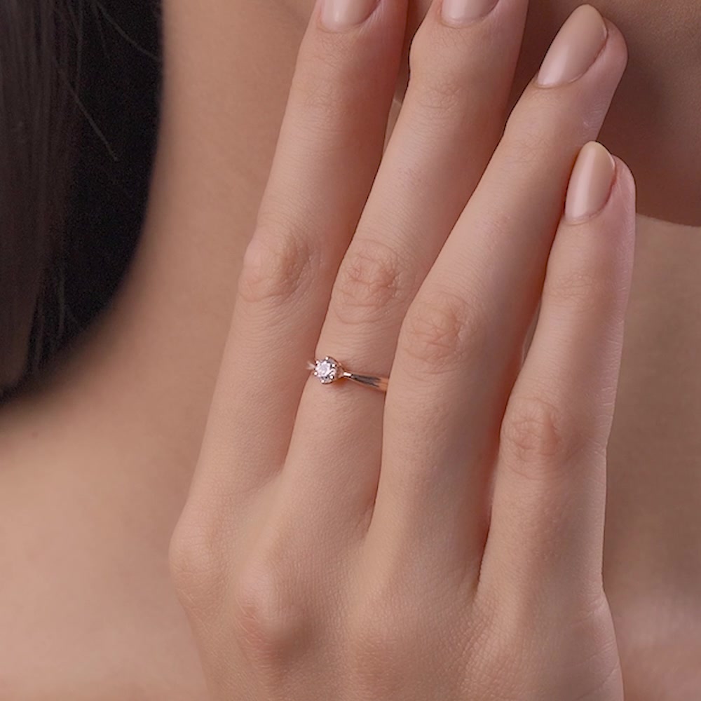 Кольцо Diamant, серебро, 925 проба, золочение, фианит, размер 18.5, бесцветный — фото 1