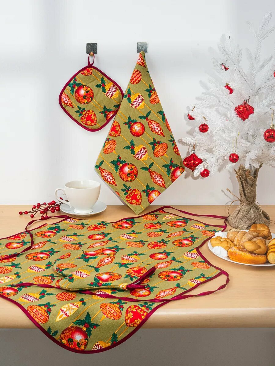 фото Кухонный комплект серый 4 Предмета Подарок для Мамы, Сестры, Тети, Бабушке, Подруге на 8 марта Женский День