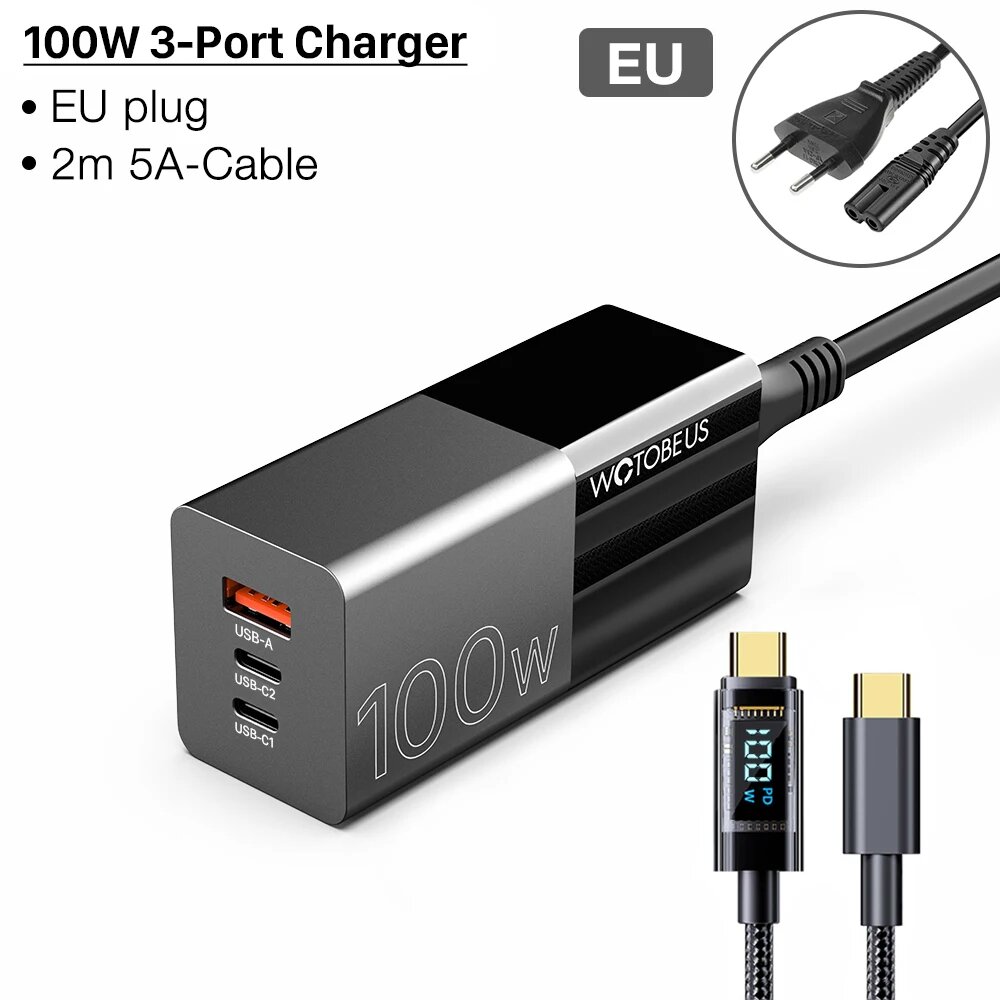 Зарядное устройство WOTOBE сетевое с USB-портом и 3 портами 100 Вт EU 3-Port and cable