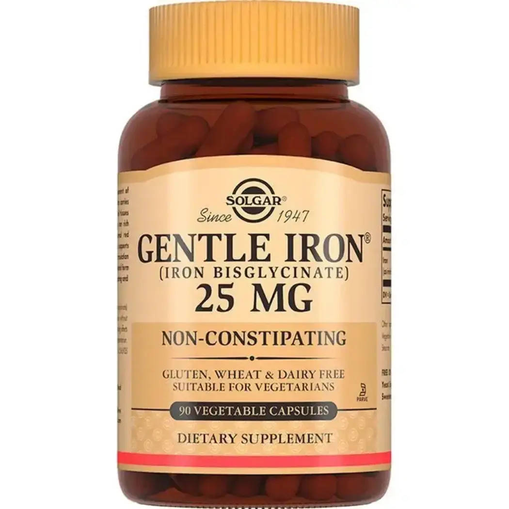 БАД, Solgar Gentle Iron, Солгар Легкодоступное Железо Джент Айрон, 90 капсул, 25мг