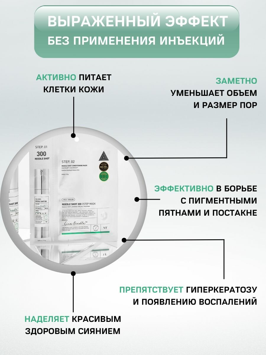 VT Cosmetics Маска для лица тканевая с микроиглами двухфазная, 1 шт, Reedle Shot 100 2 Step Mask