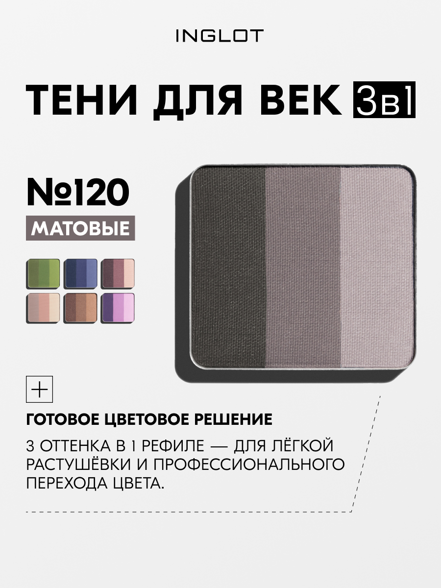 INGLOT тени для век 3 в 1 Rainbow Eye Shadow, высокая пигментация, лёгкая растушёвка №120