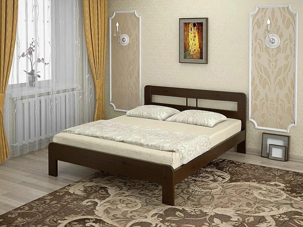 Двуспальная кровать "Какаду" из Массива сосны 140*200, классический орех 2