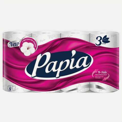 Изображение товара Бумага туалетная PAPIA 8 шт/уп. 3-слойные 140 листов без аромата