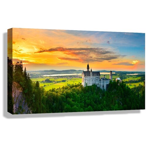 Картина 90x60 см на холсте Замок Нойшванштайн на закате, Германия