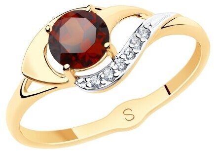 Кольцо Diamant online, золото, 585 проба, фианит, гранат