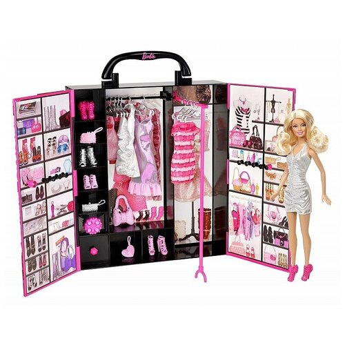 X4833 Игровой набор кукла Barbie и розовый гардероб шкаф с одеждой и аксессуарами