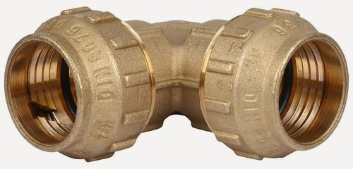 Изображение товара Угол равнопроходной 32 х 32 мм из латуни для ПНД труб TIEMME