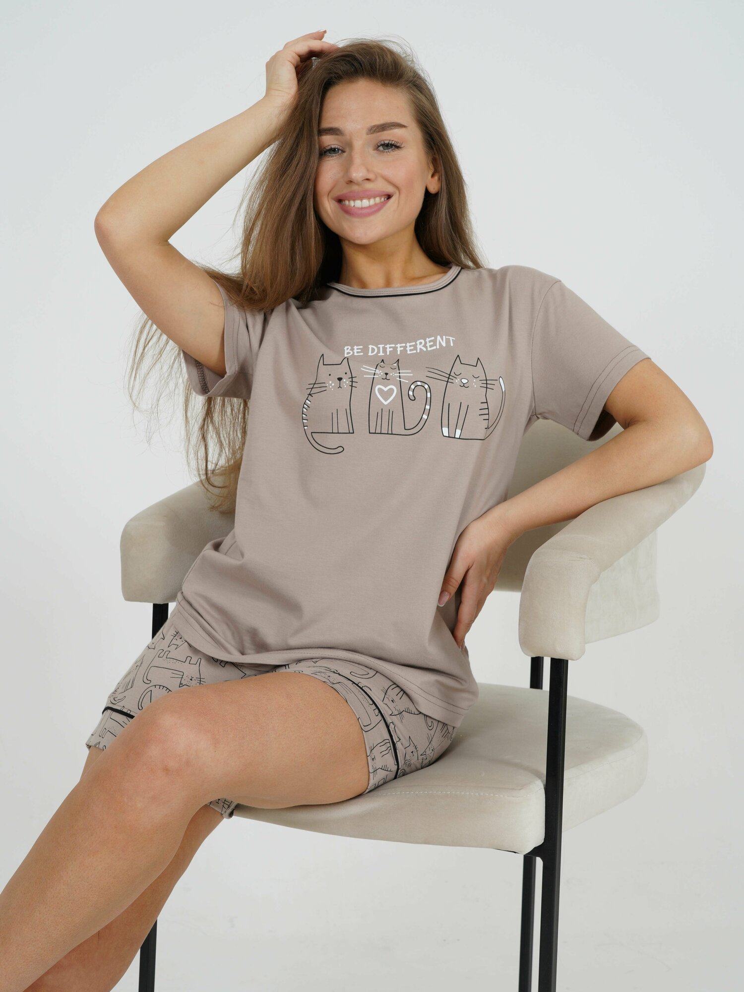 Lovetex.store / Костюм женский домашний с шортами и футболкой / кофе / размер 46 - фотография № 18