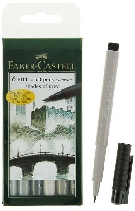 Капиллярные ручки Faber-Castell PITT® ARTIST PEN оттенки серого 6 шт. - фото №5