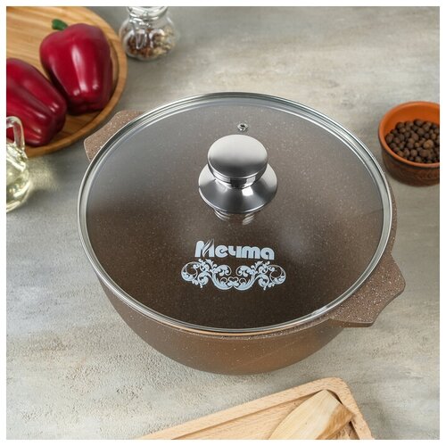 Казан Гранит Brown 5 л стеклянная крышка литые ручки антипригарное покрытие цвет коричневый 4616₽