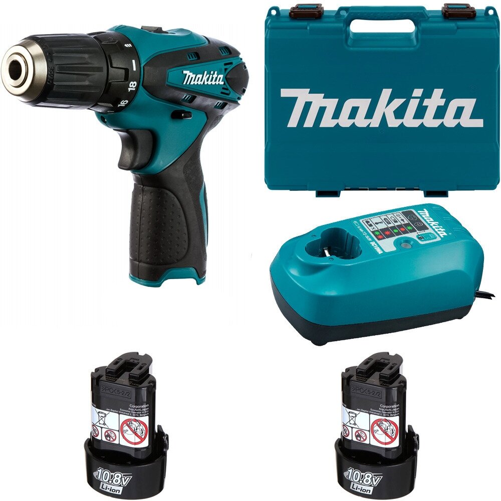 Дрель-шуруповерт аккумуляторная 24Нм CXT 10,8В, 2х1,3Ач, з/у, Makita DF330DWE