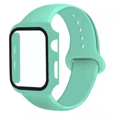 Чехол для Apple Watch 42mm со стеклом + силиконовый ремешок, бирюзовый чехол для apple watch 42mm со стеклом силиконовый ремешок розовый