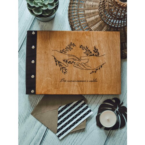 Фотоальбом из дерева / Альбом для фотографий / В подарок / На свадьбу / Семейный / Свадебных фото