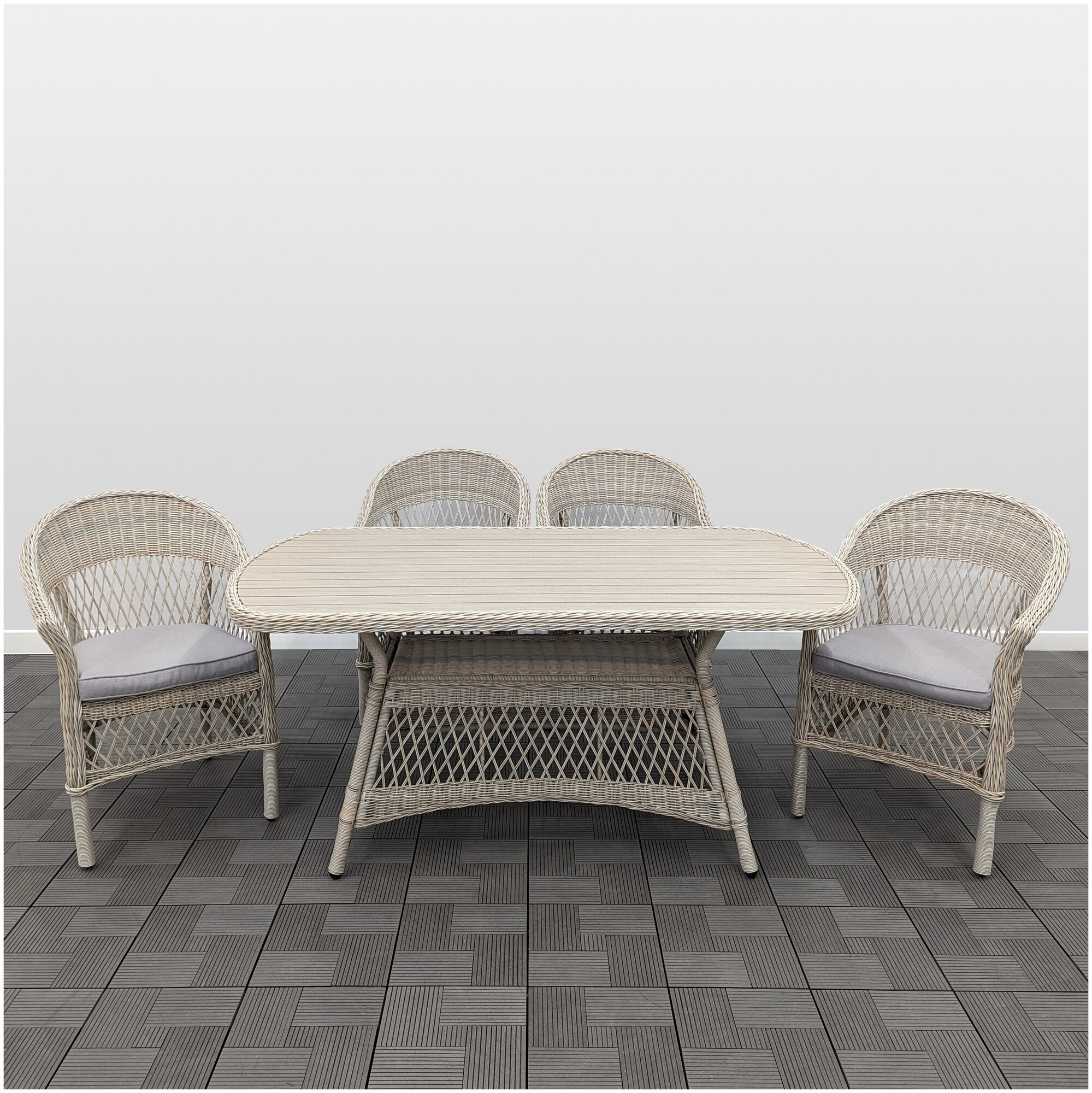 Плетеная мебель Madison (стол 165*90 + 4 кресла) серый