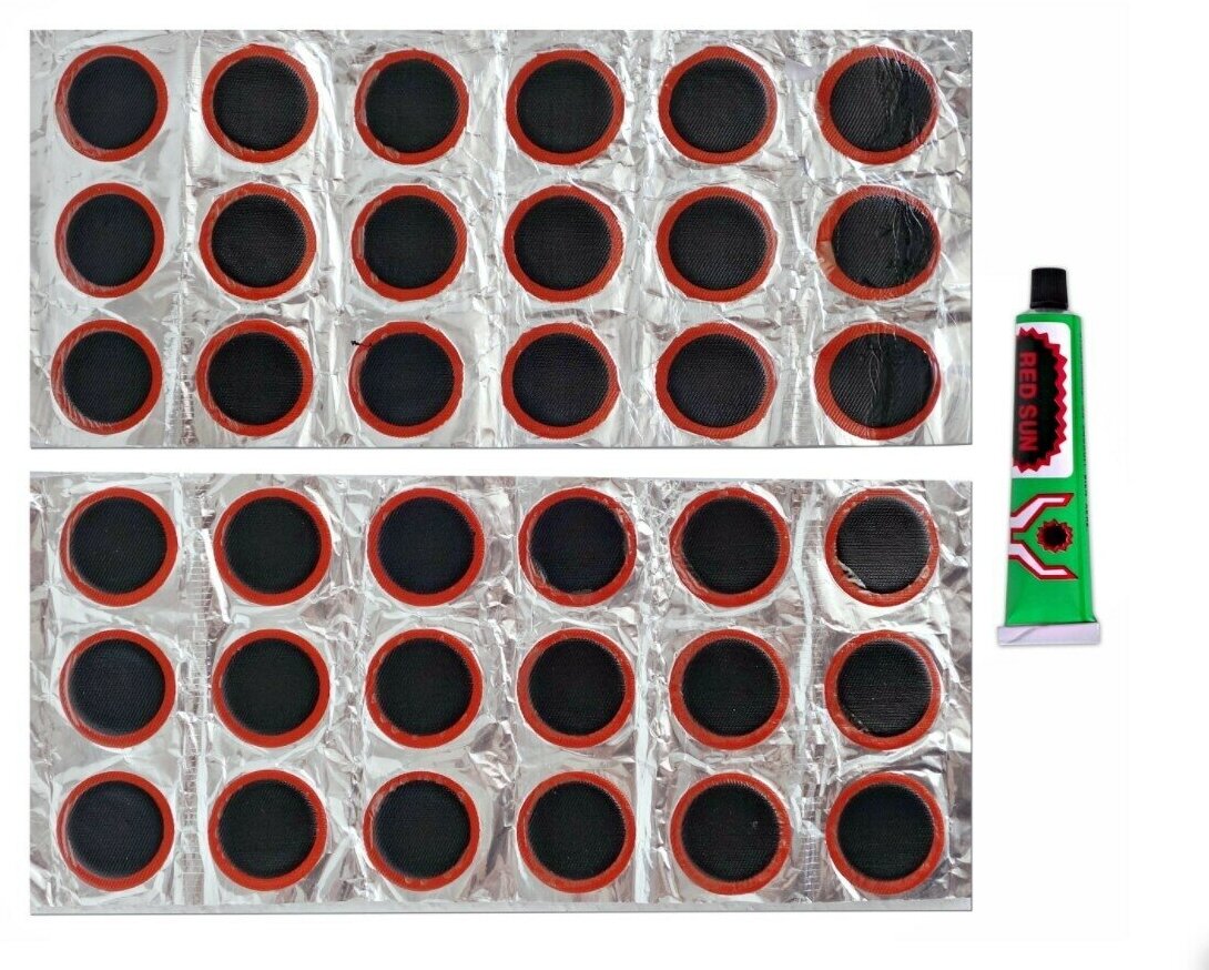 Набор для ремонта камер TOPAUTO резиновые латки d 28 мм круглые 36 шт клей