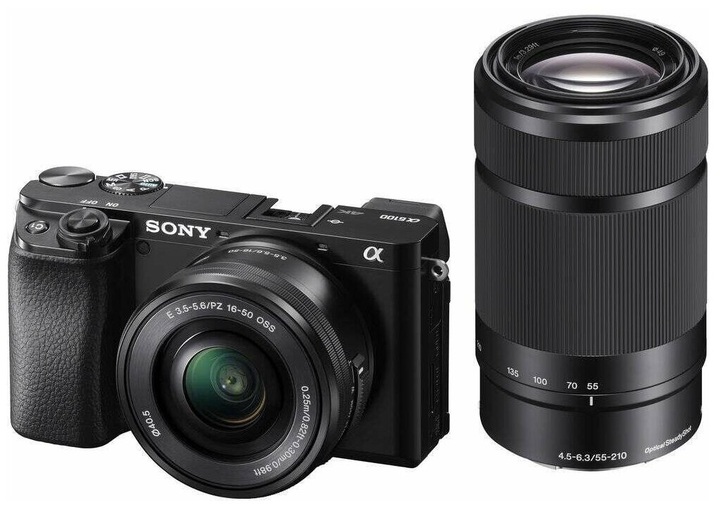 Фотоаппарат Sony Alpha ILCE-6100 Kit E PZ 16-50mm F/3.5-5.6 OSS + E 55-210mm F/4.5-6.3 OSS, черный