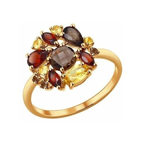 Кольцо SOKOLOV, красное золото, 585 проба, топаз, цитрин, гранат, размер 18, коричневый кольцо с аметистом гранатом топазом цитрином и фианитами