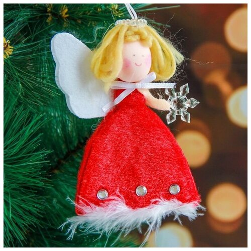 фото Елочная игрушка зимнее волшебство ангел - девочка в платье со снежинкой 2131265, красный