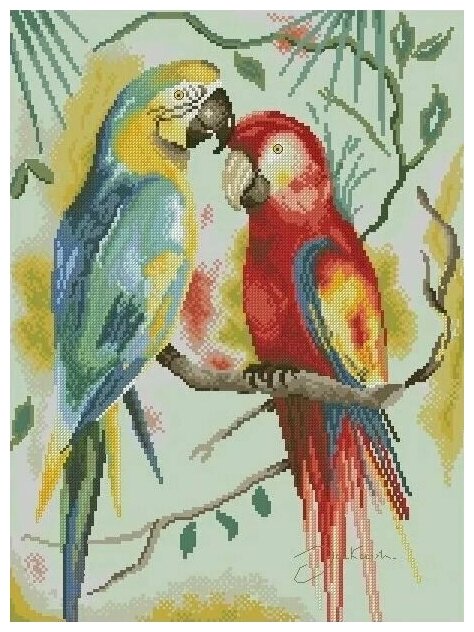 Набор для вышивания "Два попугая"/ Вышивание крестиком / Набор для творчества/ Размер 40х50 см