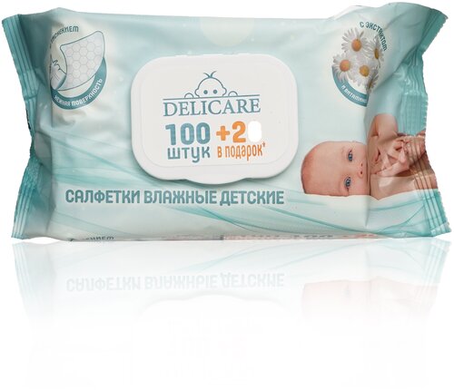 Салфетки влажные Delicare Baby для детей, с ромашкой и витамином Е, 120 шт.