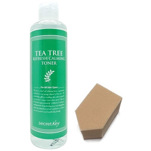 фото Secret key очищающий тоник с маслом чайного дерева для проблемной кожи tea tree refresh, 248мл + спонж