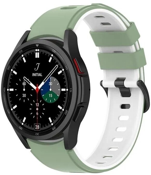 Ремешок силиконовый спортивный для Samsung Galaxy Watch 4 / 5 / 5 pro , оливковый/белый