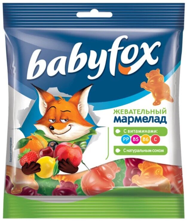 BabyFox, мармелад жевательный с соком ягод и фруктов, 70 г х 15