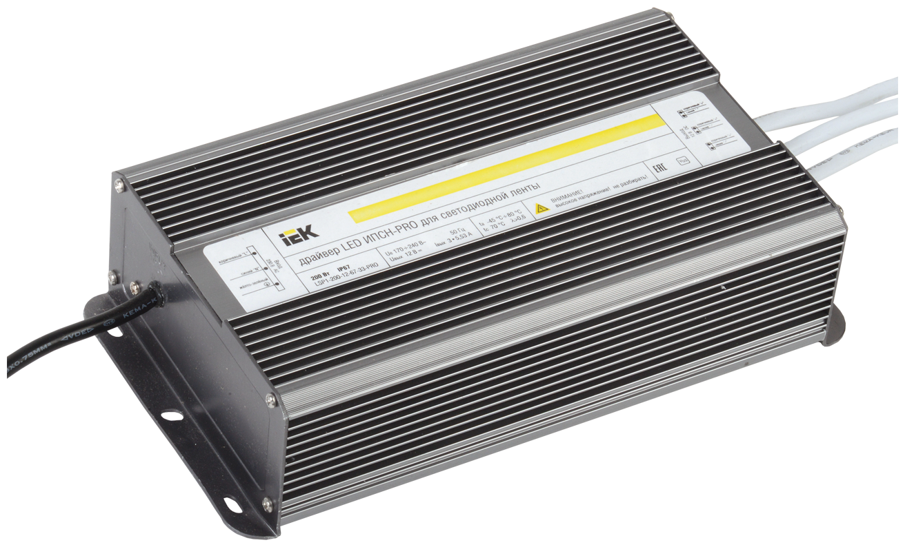 Драйвер LED ипсн-pro 200Вт 12 В блок- шнуры IP67, IEK LSP1-200-12-67-33-PRO (1 шт.)