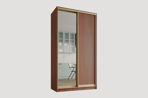 Изображение товара Шкаф купе, для одежды Барри 2, Легкомаркет, 140х60х220, белье/платье, орех экко, профиль золото, с зеркалом
