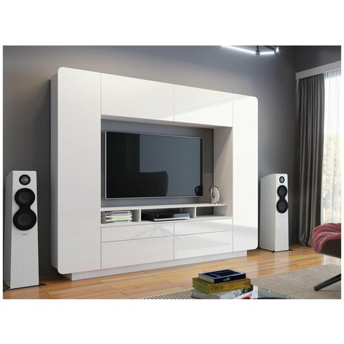 Vavilon / Мебель для гостиной, стенка в гостиную Нео Белый глянец, 2400х380х1950