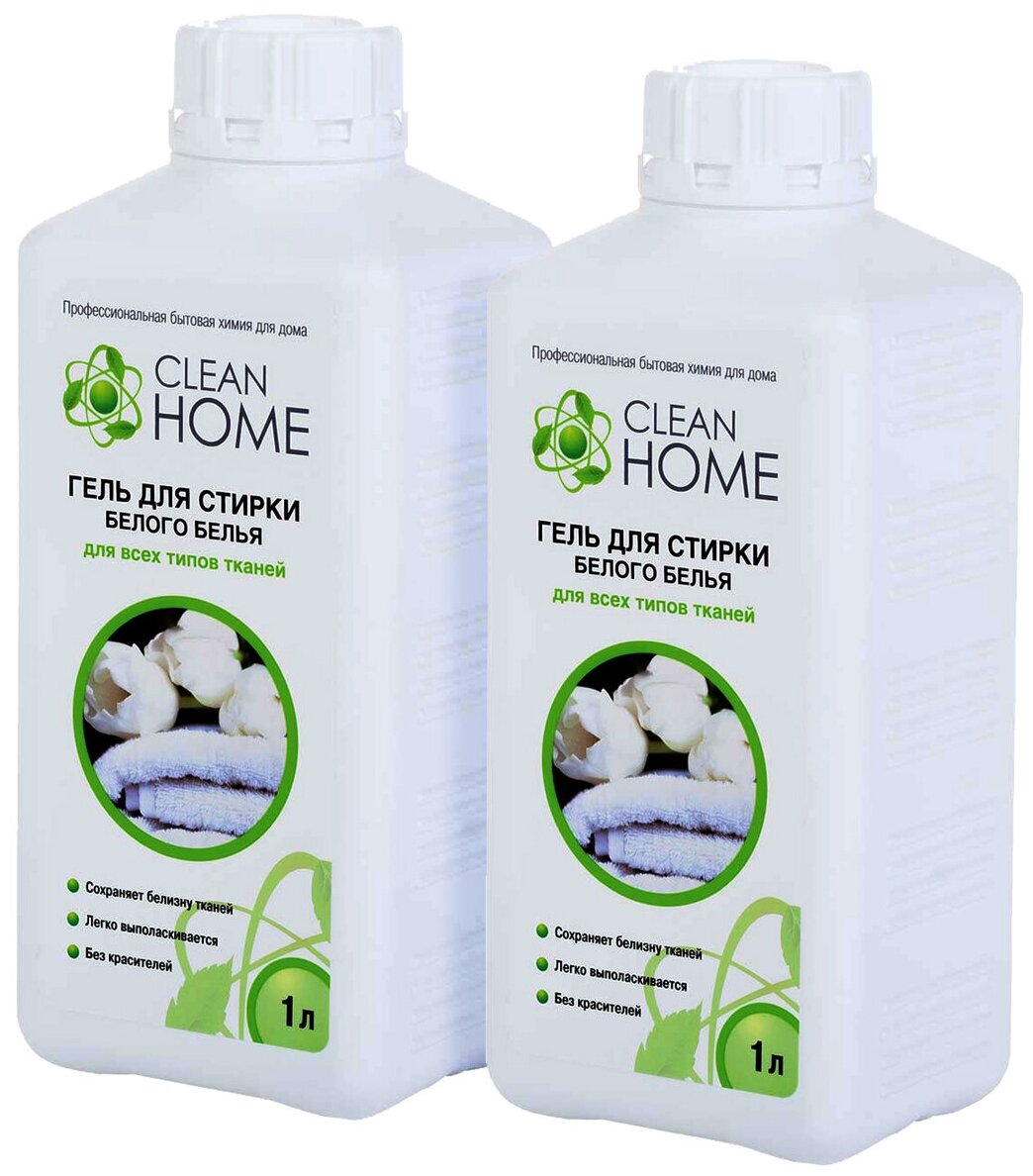 Clean Home Гель для стирки белого белья для всех типов белья 1000 мл 2 уп /