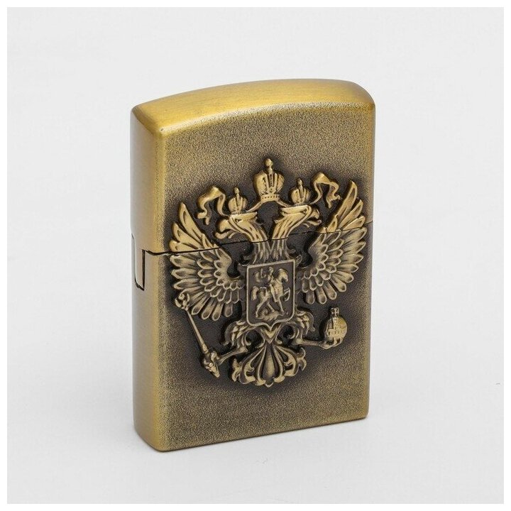 Зажигалка Герб России, газовая, 3.5 х 5.5 см, цвет золотой - фотография № 1