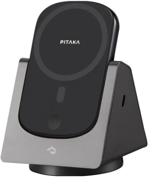 Новая версия внешнего аккумулятора и док. станции Pitaka MagEZ Slider V2 3в1 поддерживает MagSafe, Черно/серая полоска (Black/Grey Twill)