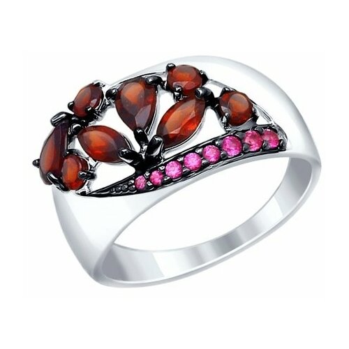 фото Кольцо diamant online, серебро, 925 проба, гранат, корунд, размер 17
