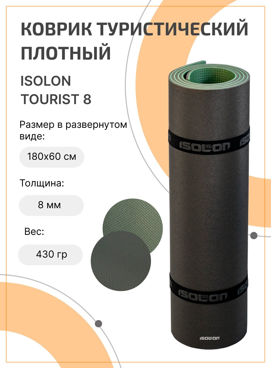 Коврик для туризма и отдыха классический Isolon Tourist 8 мм 180х60 см