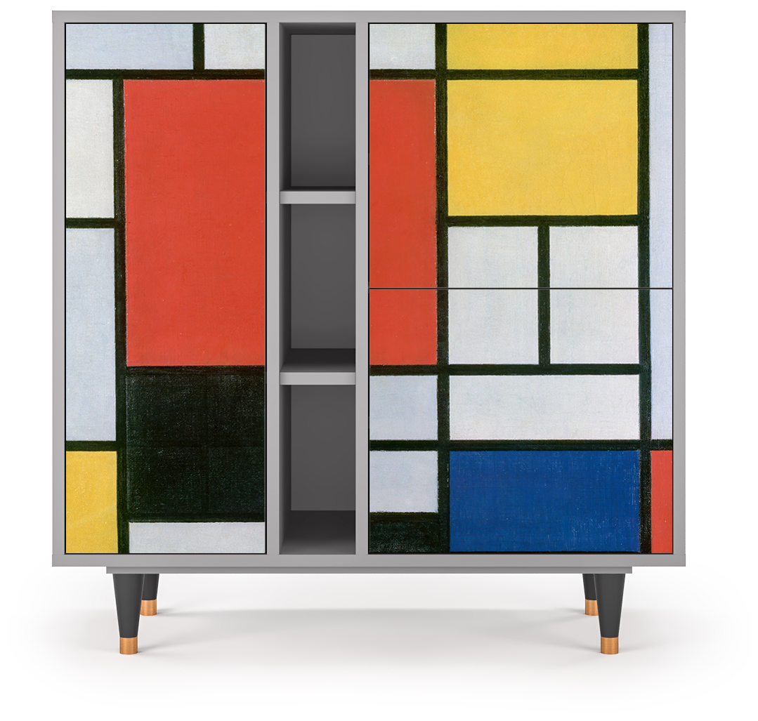 Комод - STORYZ - BS5 Composition with Blue, 94 x 96 x 41 см, Red and Yellow by Piet Modrian, 94 x 96 x 41 см, Серый