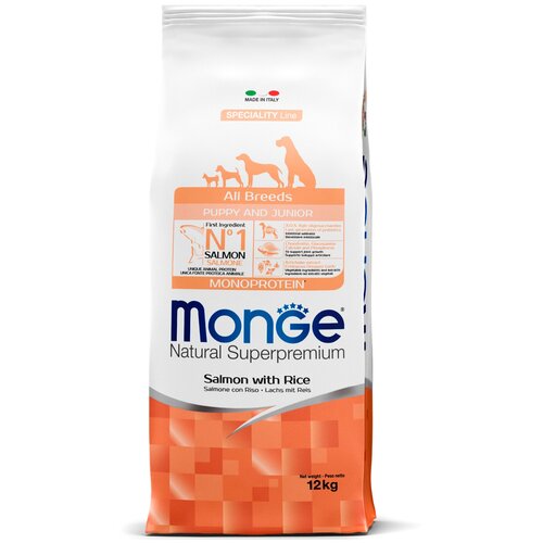Monge Dog 12 кг Monoprotein Puppy&Junior корм для щенков всех пород лосось с рисом Арт.70011211