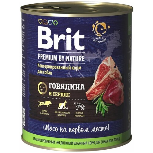 корм для собак Brit Premium by Nature, для здоровья кожи и шерсти, говядина, сердце 1 уп. х 1 шт. х 850 г (для мелких пород)