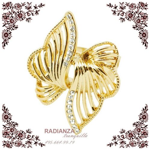 фото Кольцо radianza, бижутерный сплав, размер 17, белый, золотой