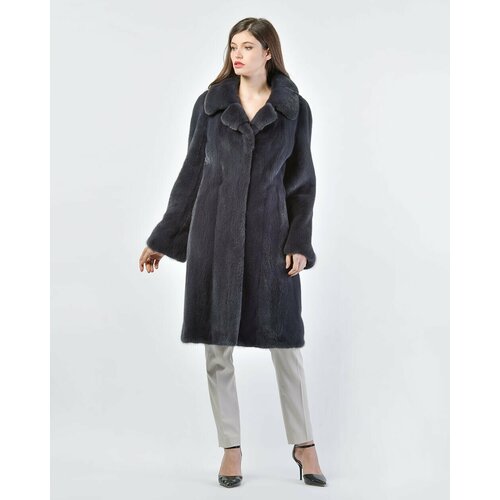 Пальто , норка, силуэт прямой, карманы, размер 44, серый