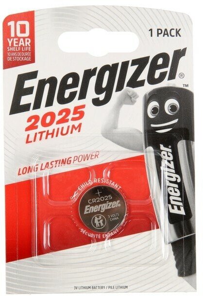 Energizer Батарейка литиевая Energizer, CR2025-1BL, 3В, блистер, 1 шт.